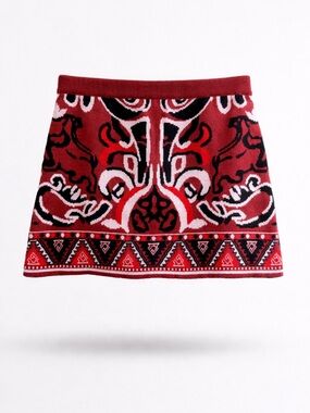 Chelsea & Violet Red & Black Geometric Knit Mini Skirt - Size S   NWT